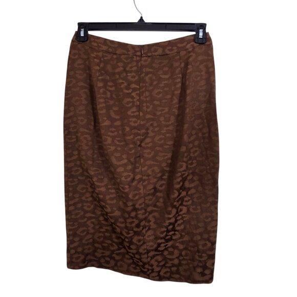 Zara Basic Womens Med Skirt Brown Ruffle Animal Leopard Print Back Zip Office - Picture 3 of 4